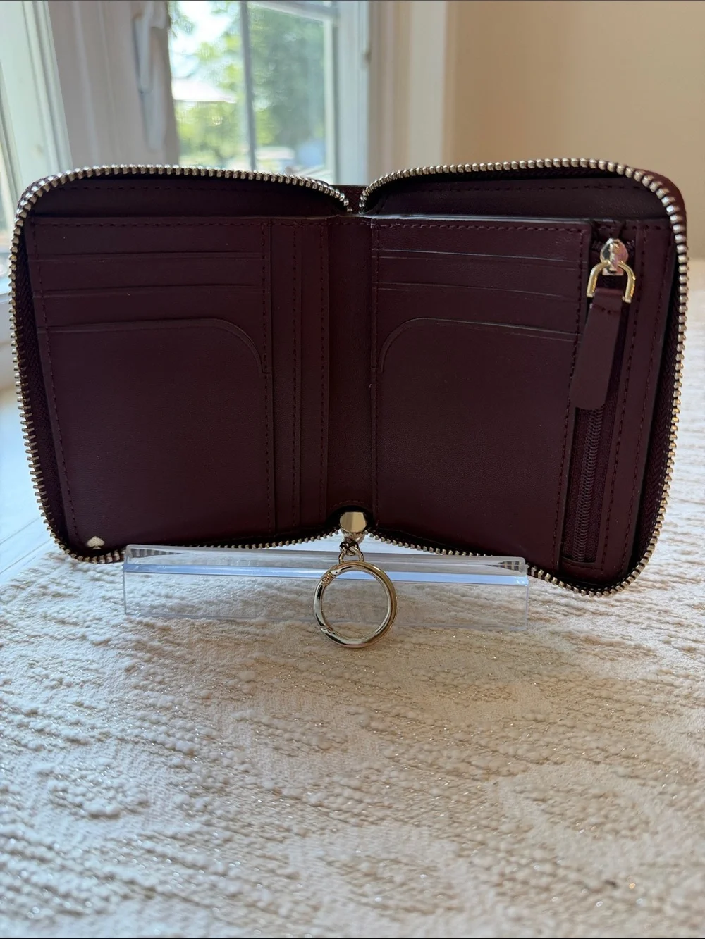 Kate Spade Burgundy Zip Around Wallet with Key Ring